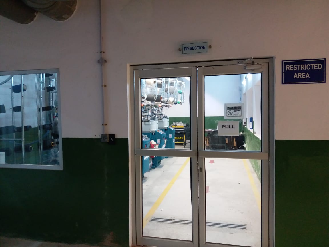 Product development section entrance on the factory floor